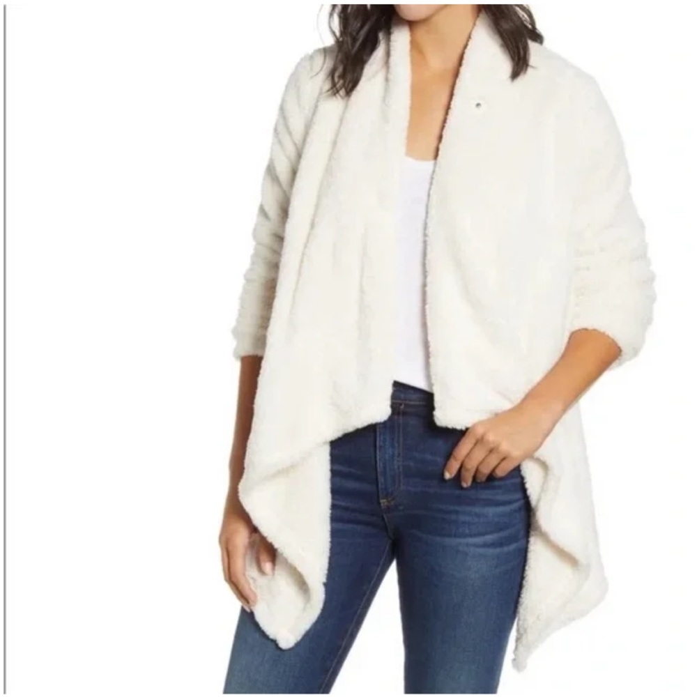 Cream Bobeau faux shearling sweater- cowl neck